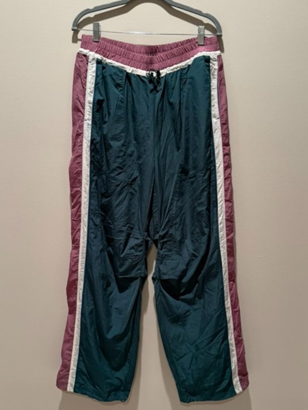 Daily Practice Colorblock Nylon Track Pants Teal Mauve Retro Wide Leg Size M
